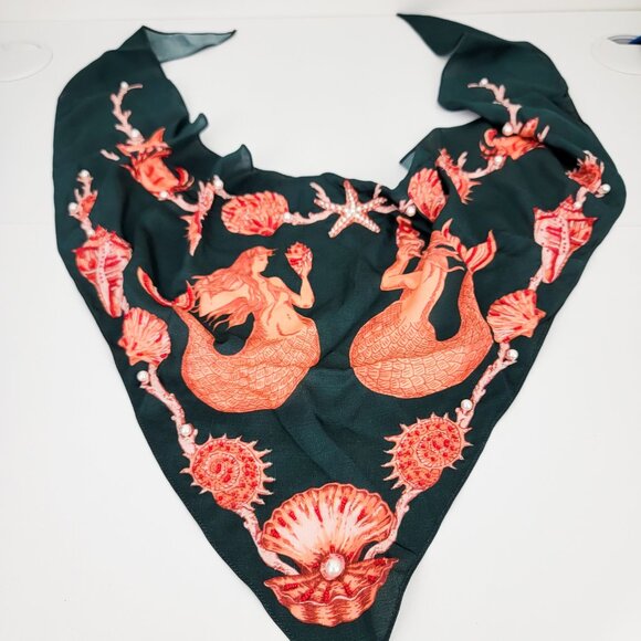 Clio Peppiatt - + The Vanguard Mermaid Embellished Printed Crepe De Chine Scarf - Picture 4 of 9
